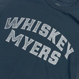 Navy blue t-shirt with ’WHISKEY MYERS’ printed in distressed white lettering.