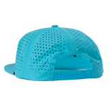 Bright turquoise baseball cap with perforated design.