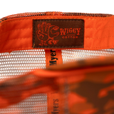 Orange zippered pouch or bag with a ’Swiggy’ brand label.