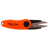 Orange-handled folding knife with ’Whiskey Myers’ branding.