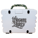 White cooler with ’Whiskey Myers’ logo and a camouflage handle.