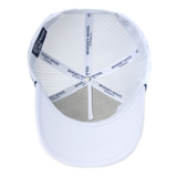 White baseball-style cap with ’Whiskey Myers’ printed on the interior seams.