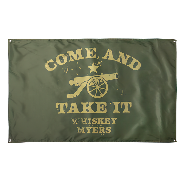 Green flag with ’Come and Take It’ text and a cannon graphic.