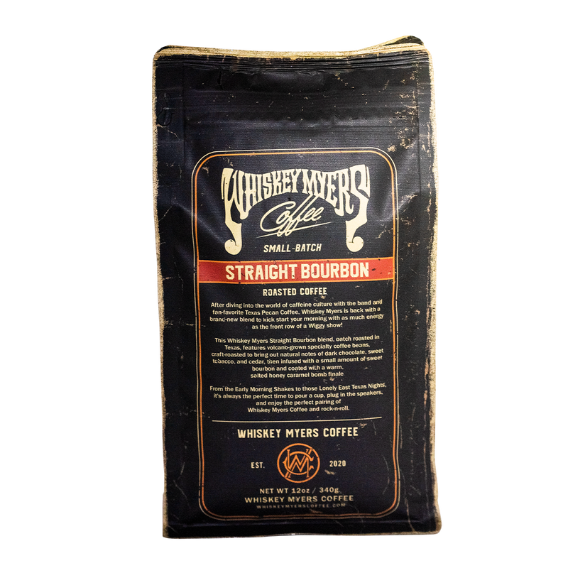 Bag of Whiskey Myers Coffee Straight Bourbon roasted coffee.