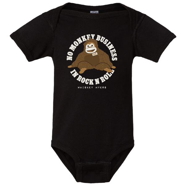 Black baby onesie with a cartoon sloth design and humorous text.