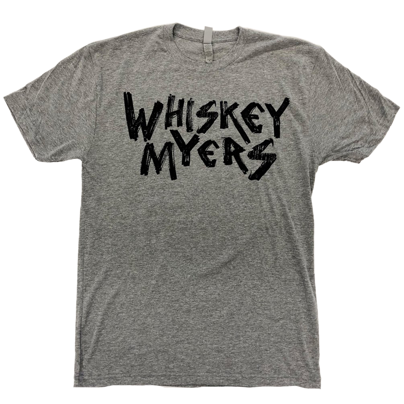 Gray t-shirt with ’WHISKEY MYERS’ printed in black letters on the front.