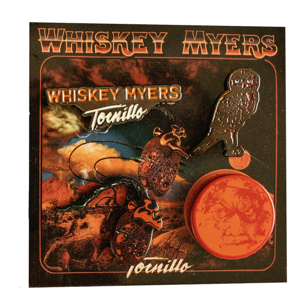 Album cover for ’Tequila’ by Whiskey Myers featuring surreal imagery with an owl, moon, and motorcycle.